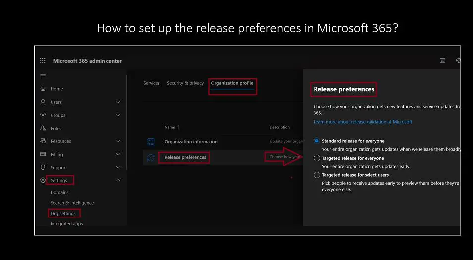 How to set up the release preferences in Microsoft 365?