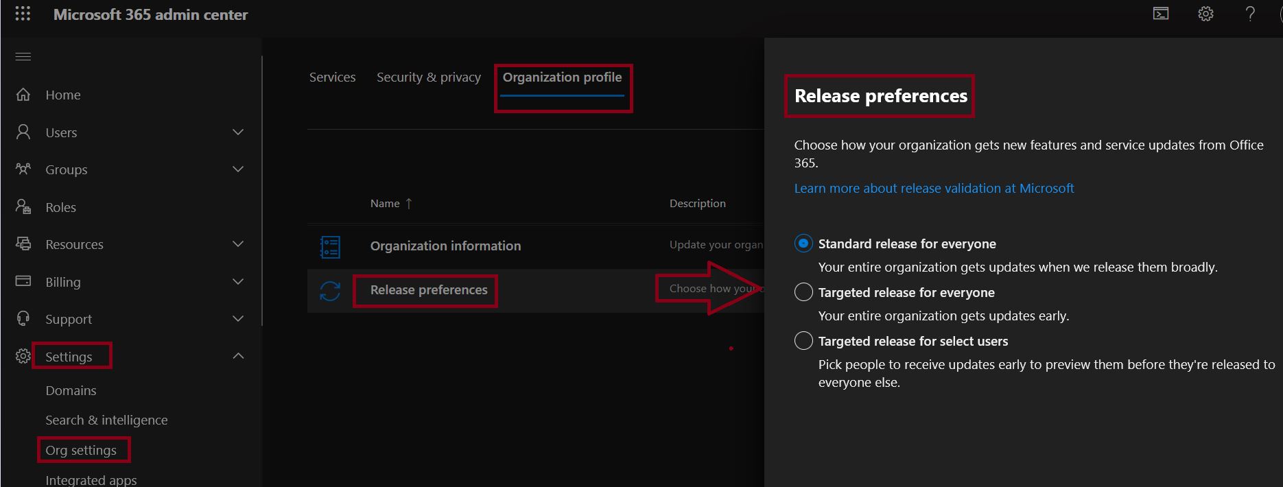 Microsoft 365 new features - Release Preferences settings in Microsoft 365