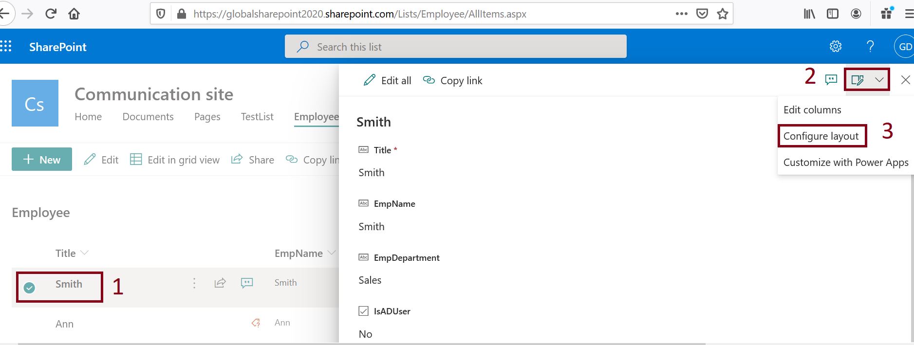 Customize the list form using JSON in SharePoint Online, Configure layout in SharePoint Online list form