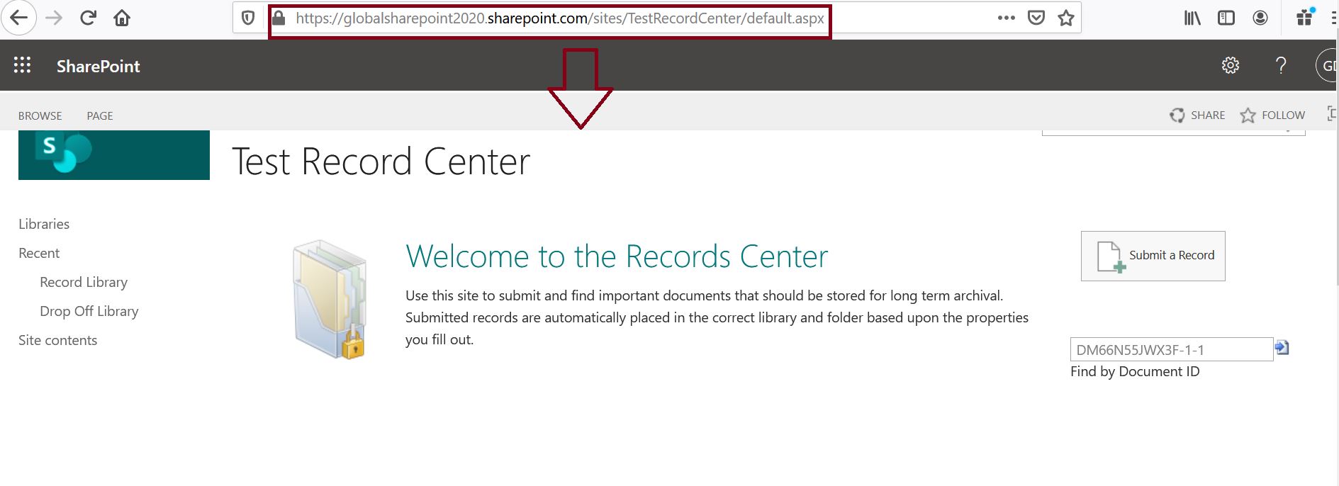 can't change admins this site has reached its storage limit - Create record center site in SharePoint Online
