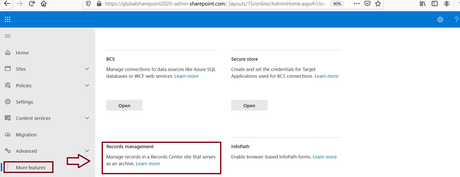 Microsoft 365 Records Management - Record management feature in SharePoint Online from Microsoft 365 admin center