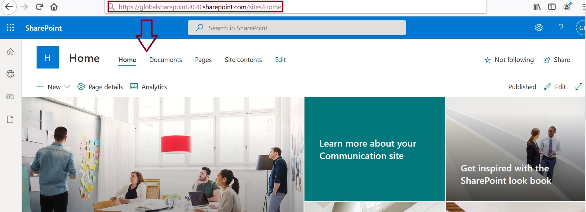 SharePoint Online home site before swapping