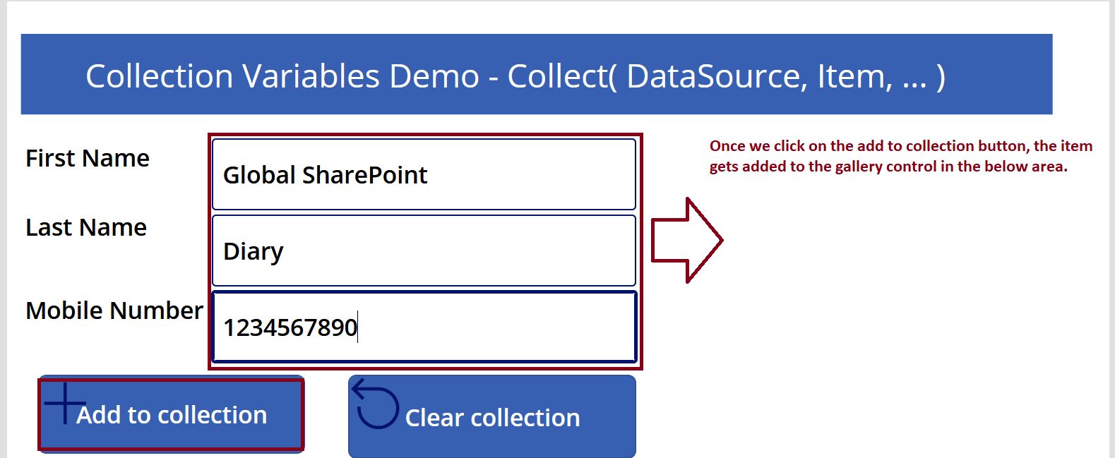 Add to collection demo in PowerApps