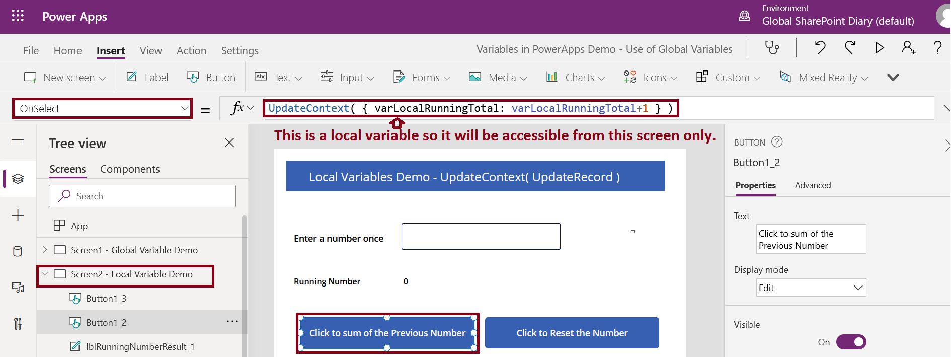 difference between Set and UpdateContext function - Auto increment counter in PowerApps