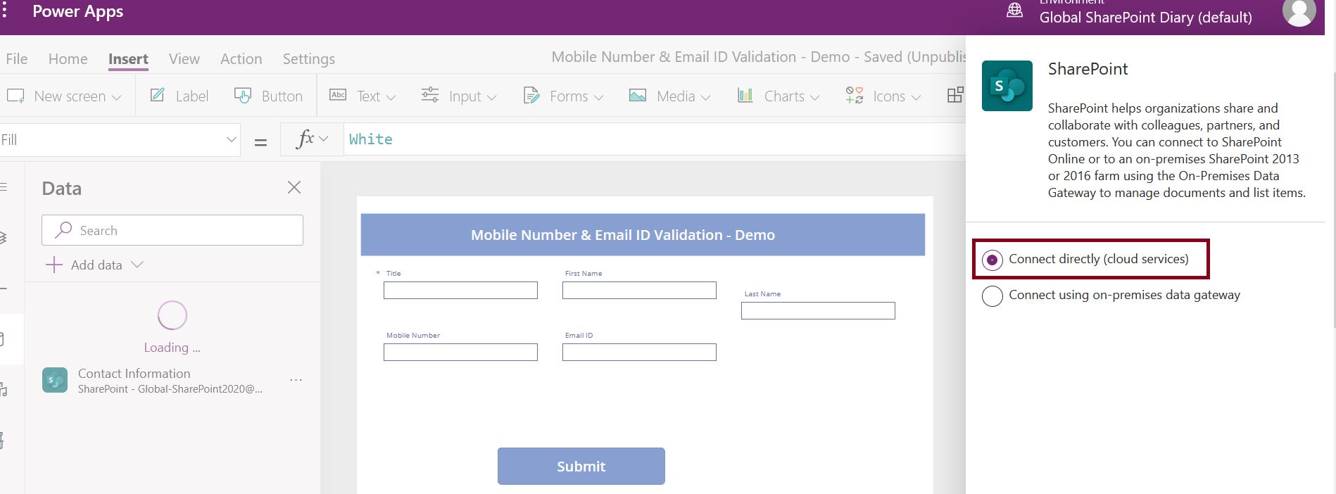 Connect directly (cloud services) in PowerApps