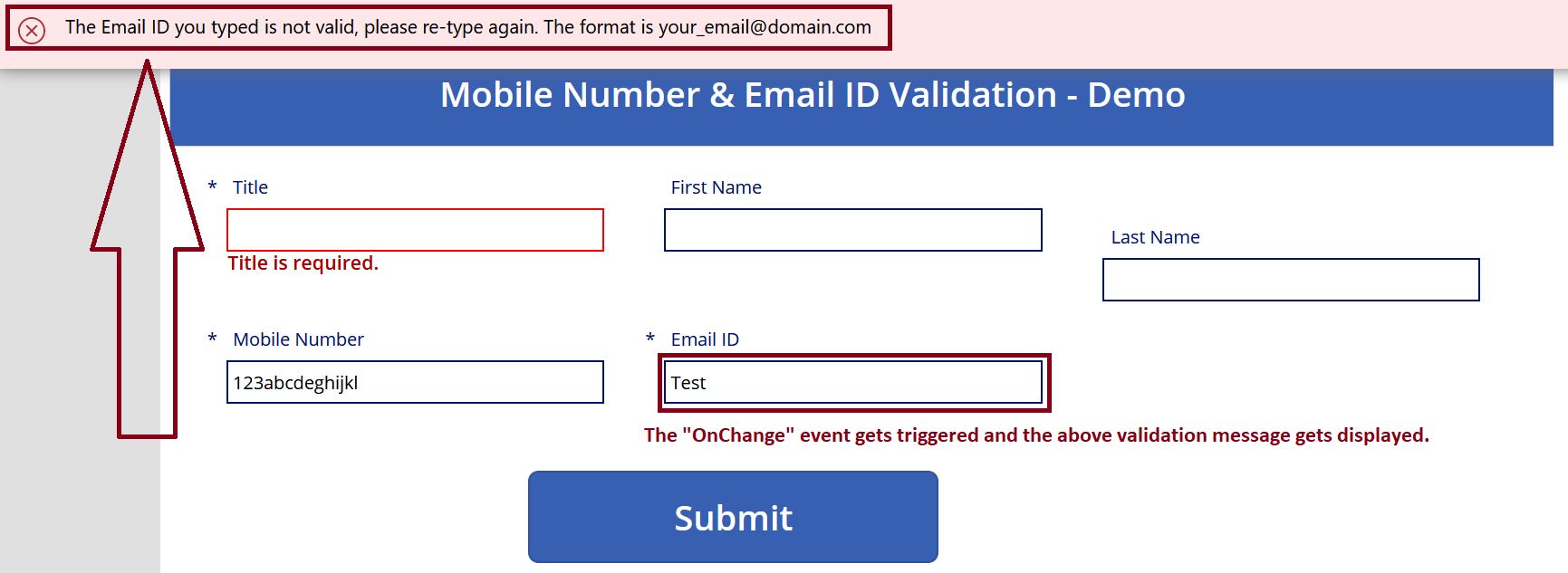 Email ID validation demo in PowerApps
