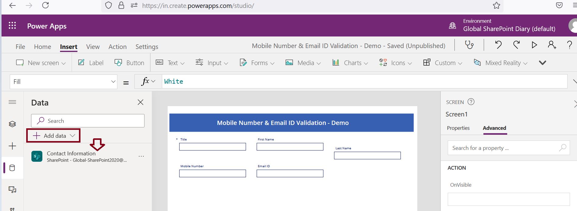 PowerApps SharePoint connection - add data source to PowerApps Form