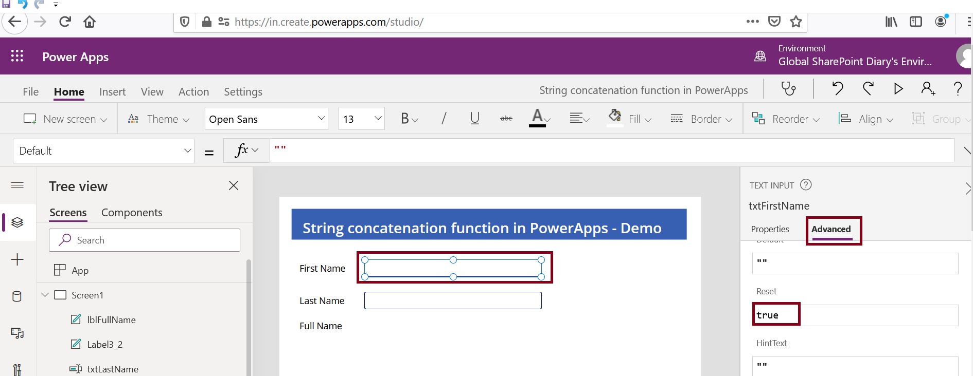 How to reset the control in PowerApps?
