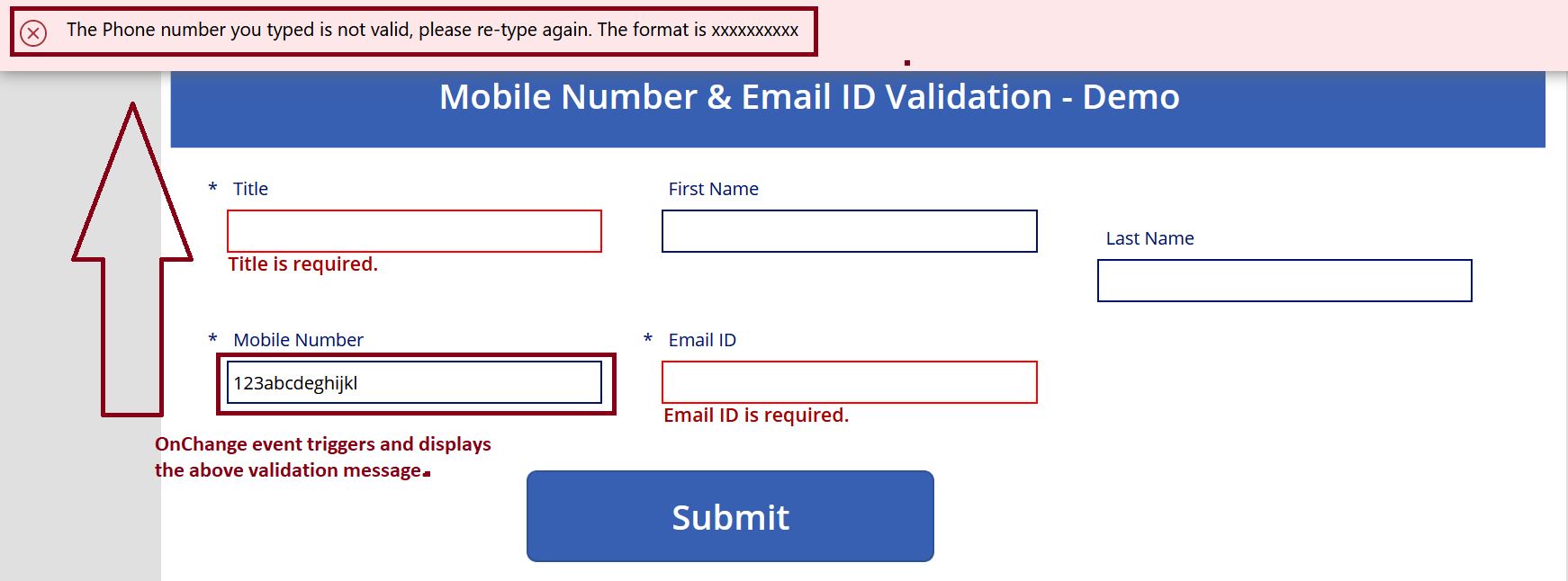 Phone number validation demo in PowerApps