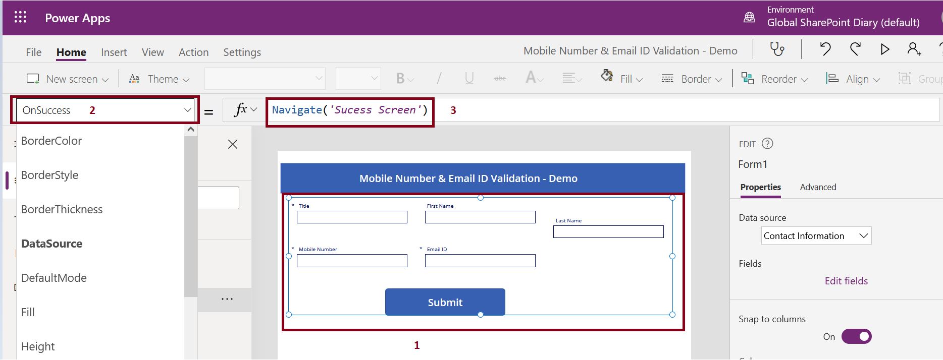 PowerApps OnSuccess event to navigate to successful screen