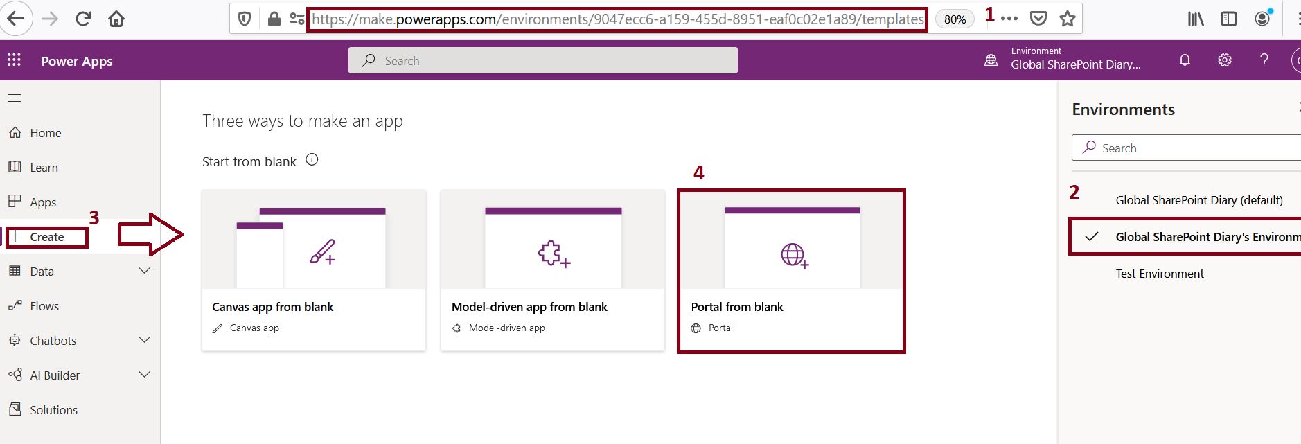 PowerApps portal from blank - steps to create Power Apps portal