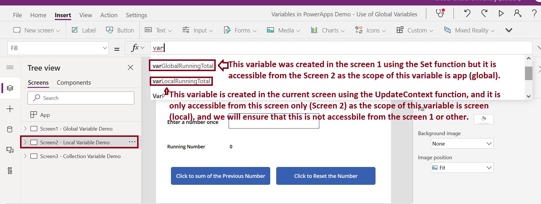 PowerApps variables scope verification demo