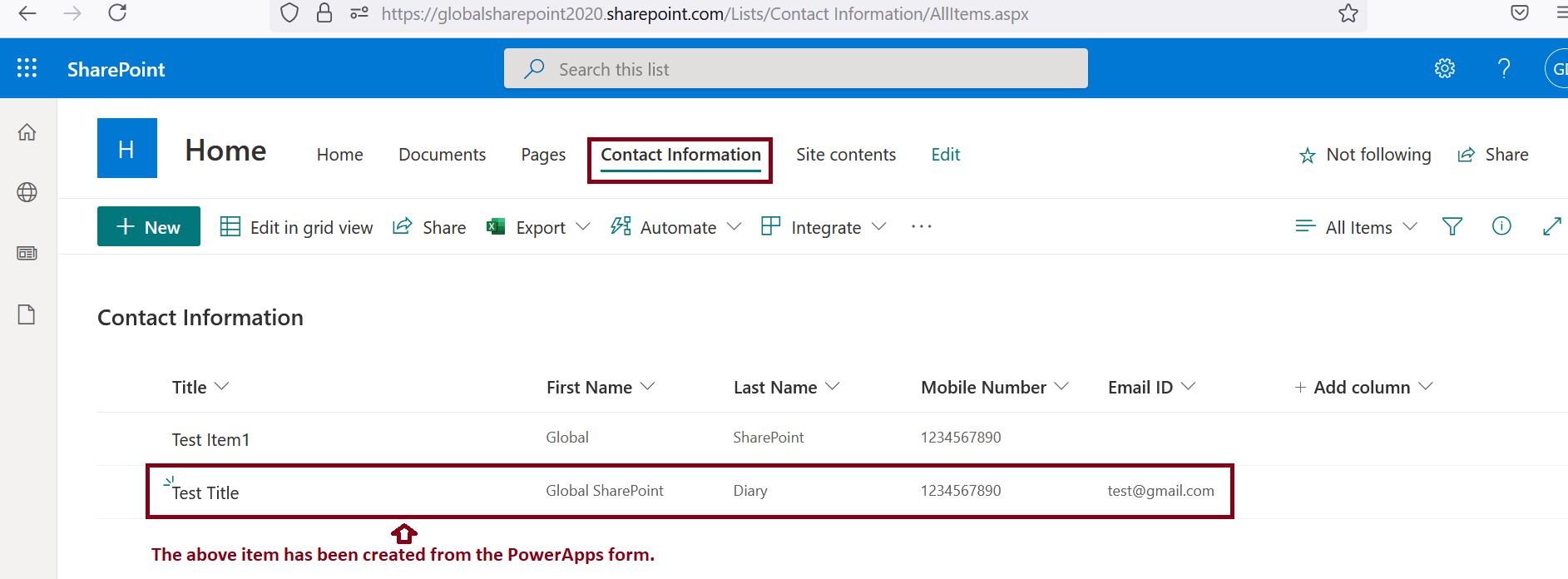 SharePoint list item has been created using the PowerApps SubmitForm function