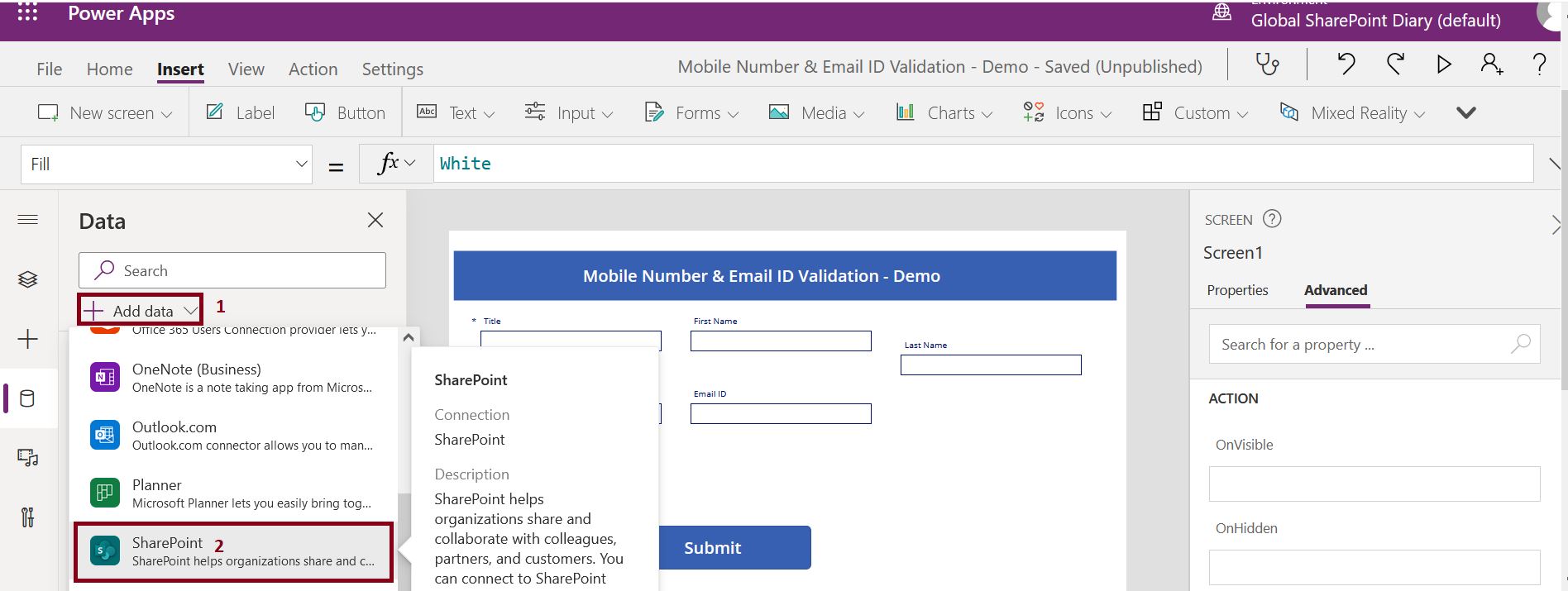 Steps to add SharePoint data connection in PowerApps