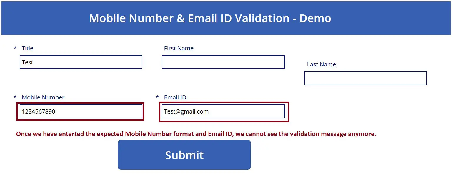 Successful Phone Number and Email ID validation in PowerApps