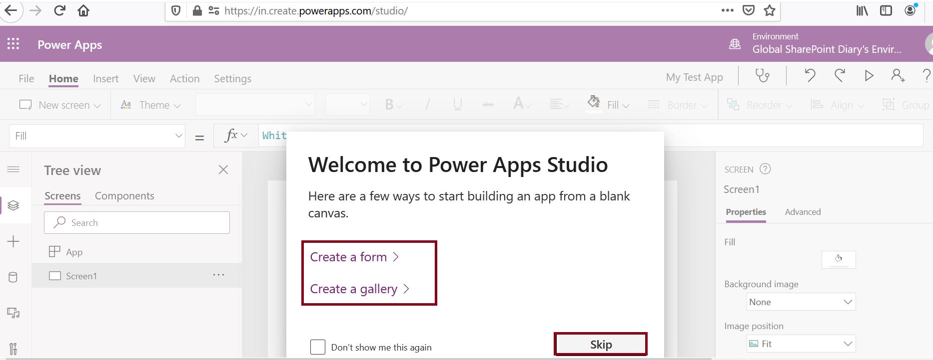Welcome to Power Apps studio - Create Form