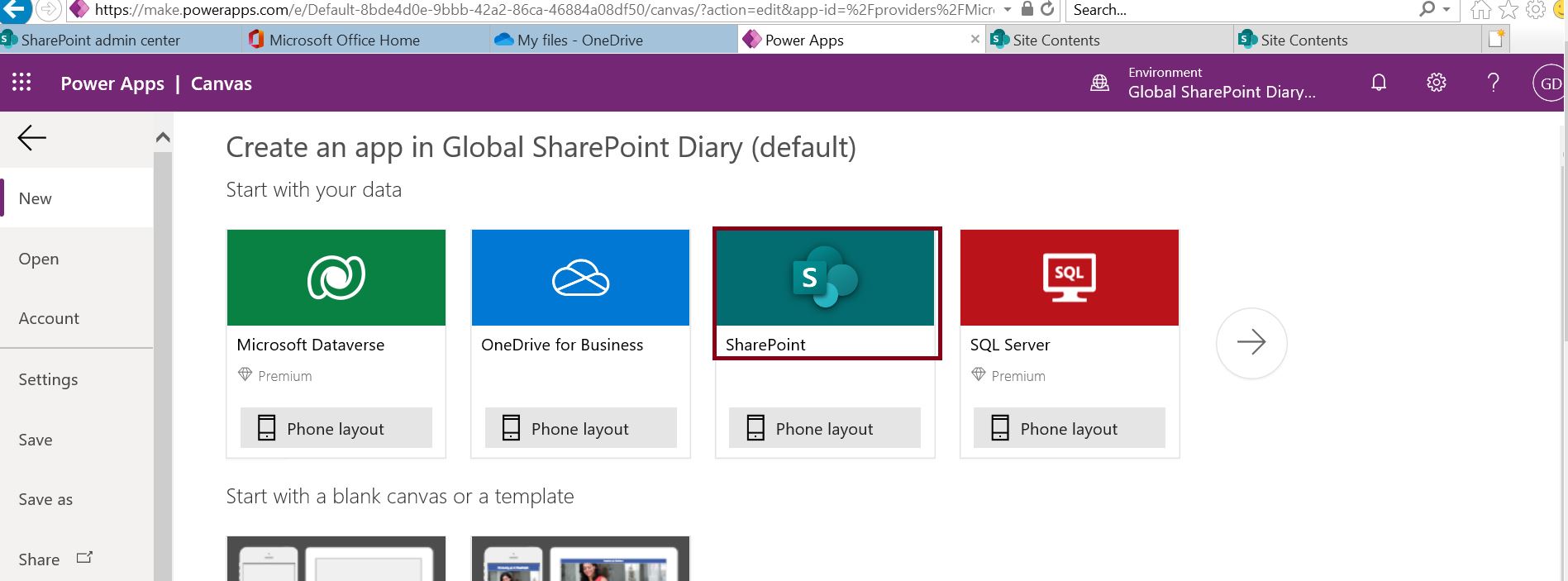 Create model-driven PowerApps with SharePoint connection