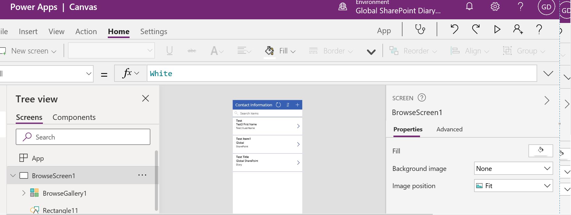 SharePoint Online list is opened in PowerApps designer