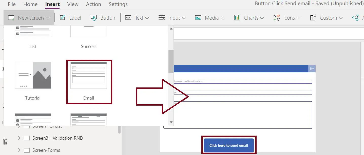 Add email template screen in PowerApps