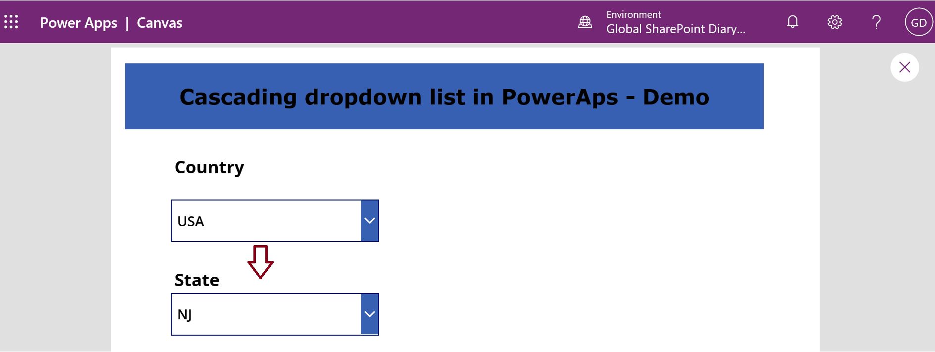 Dependent dropdown list in PowerApps - Demo