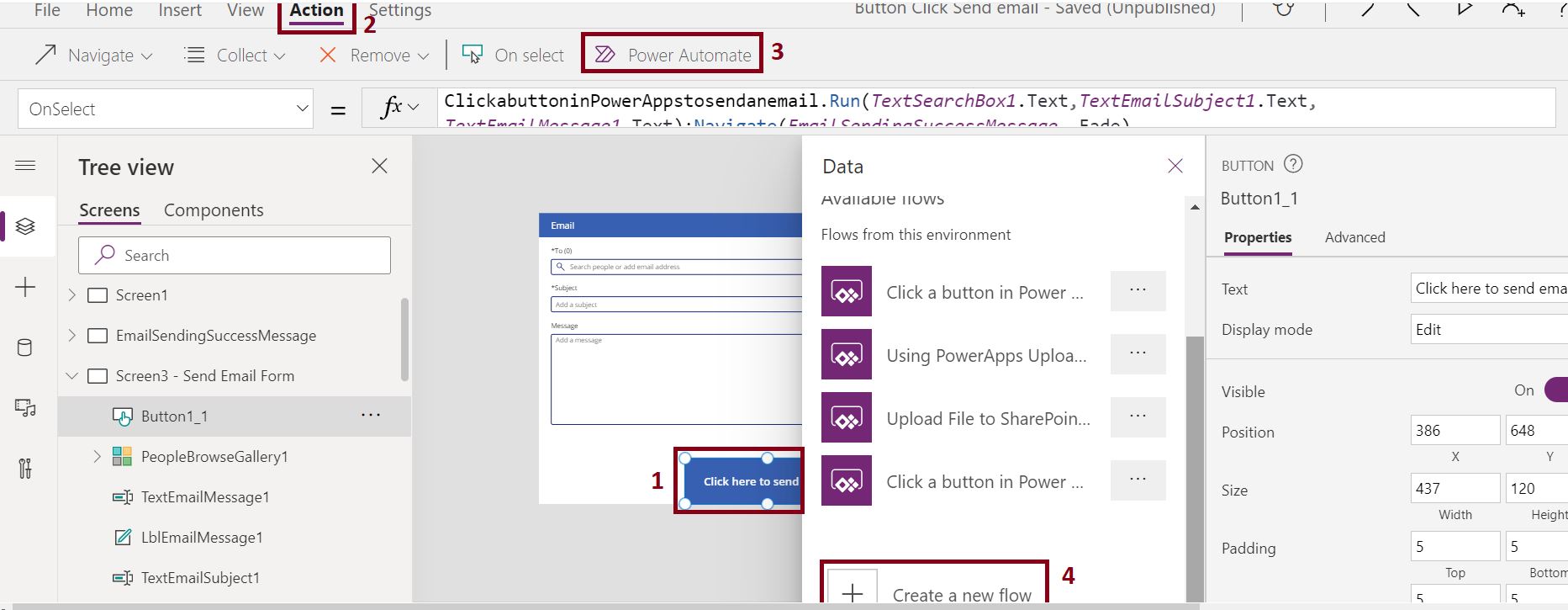 Create a flow from Power Automate to send the email