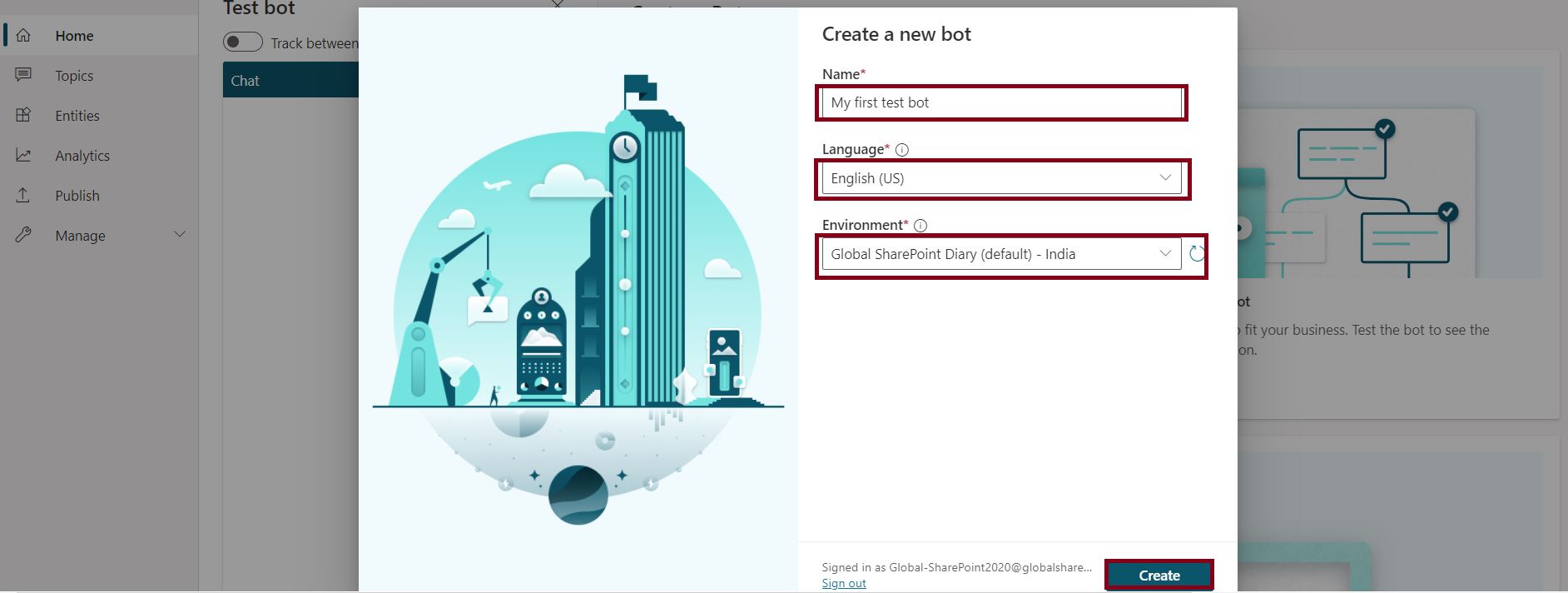 Create a new bot in Power Virtual Agents - PowerApps