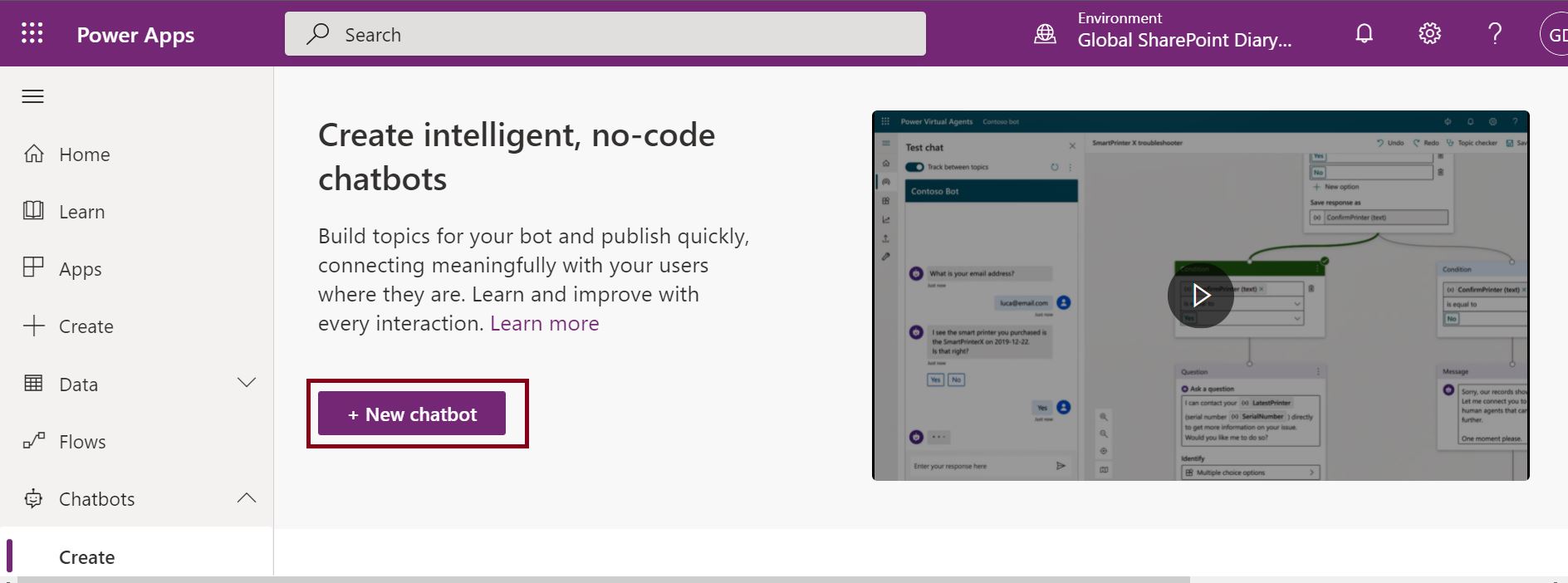 Create intelligent, no-code chatbots using PowerApps
