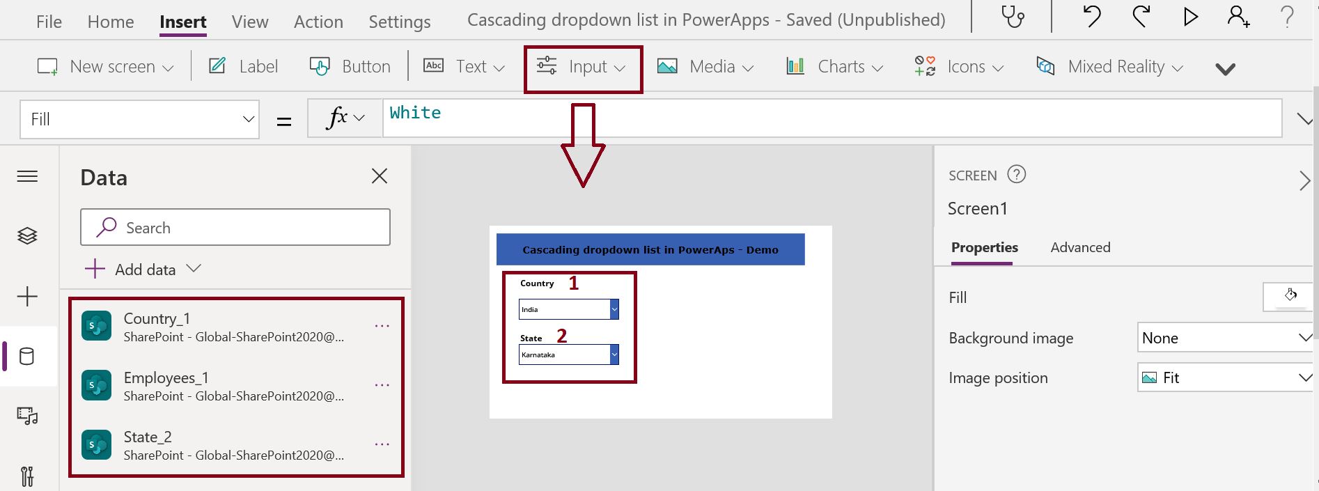 Design the dependent dropdown list canvas app in PowerApps