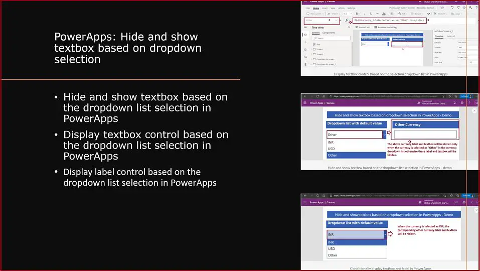 Hide and show textbox based on dropdown selection in PowerApps - Demo