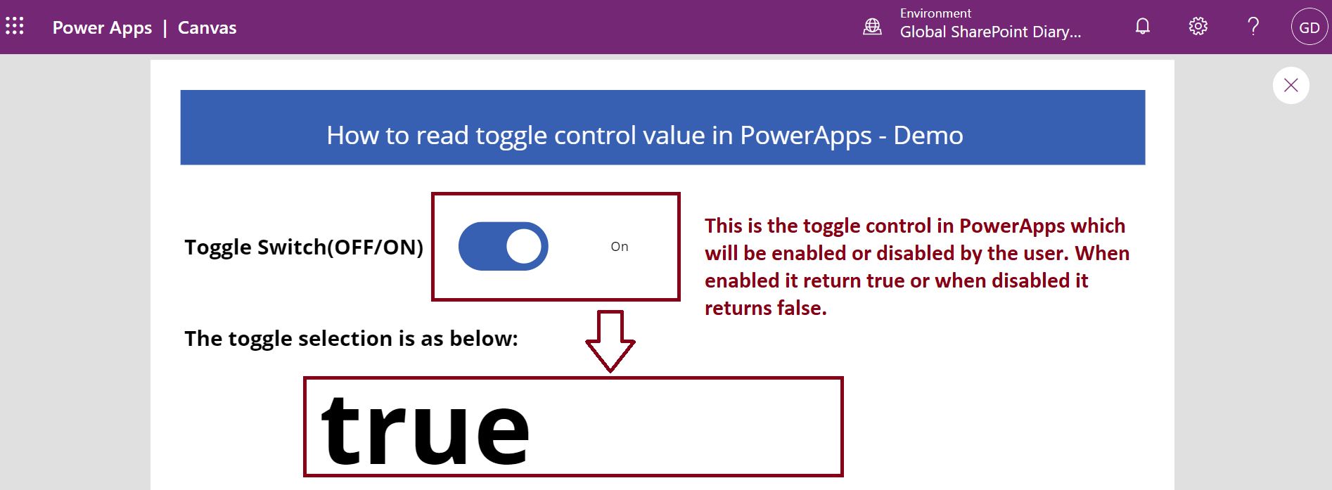 PowerApps Toggle control - demo
