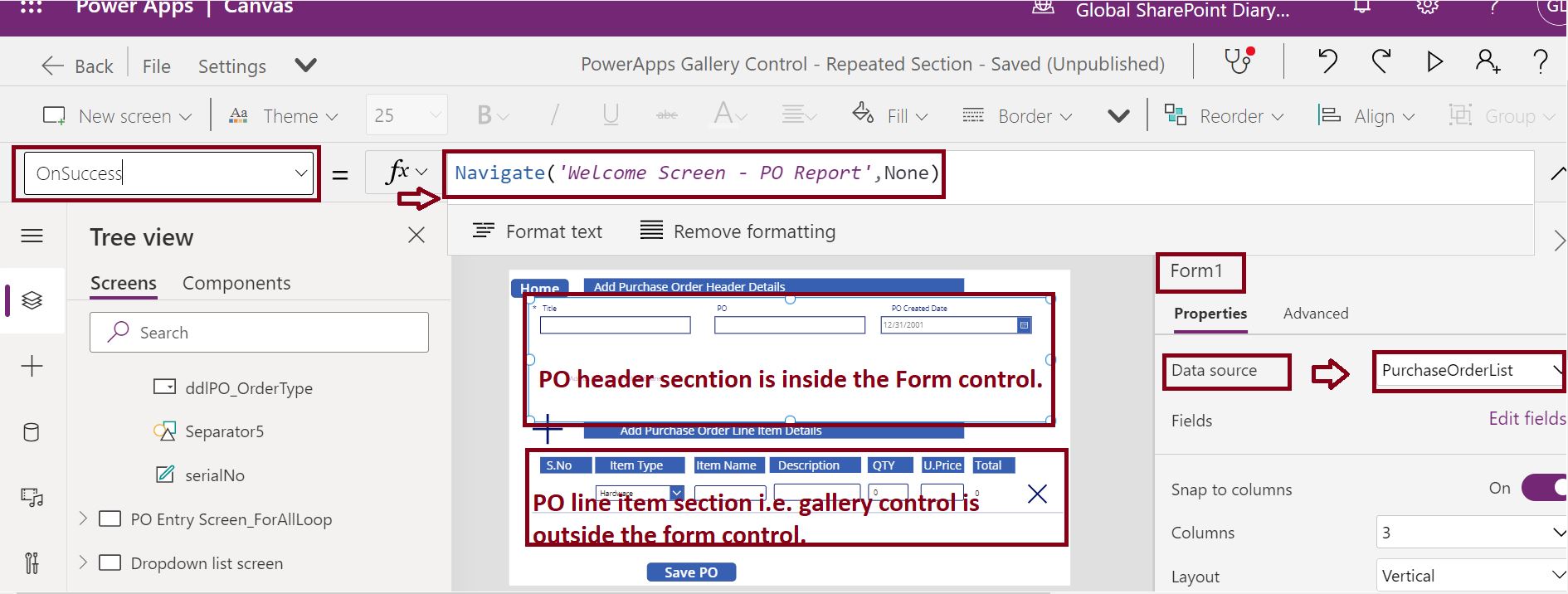 PowerApps navigate to home page on successful submission of the form