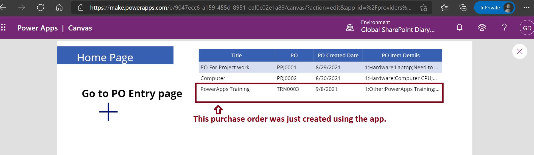 PowerApps repeating section SharePoint datatable