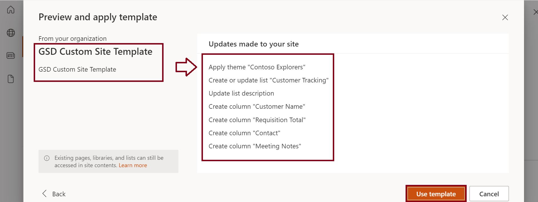 Preview and apply template in SharePoint Online