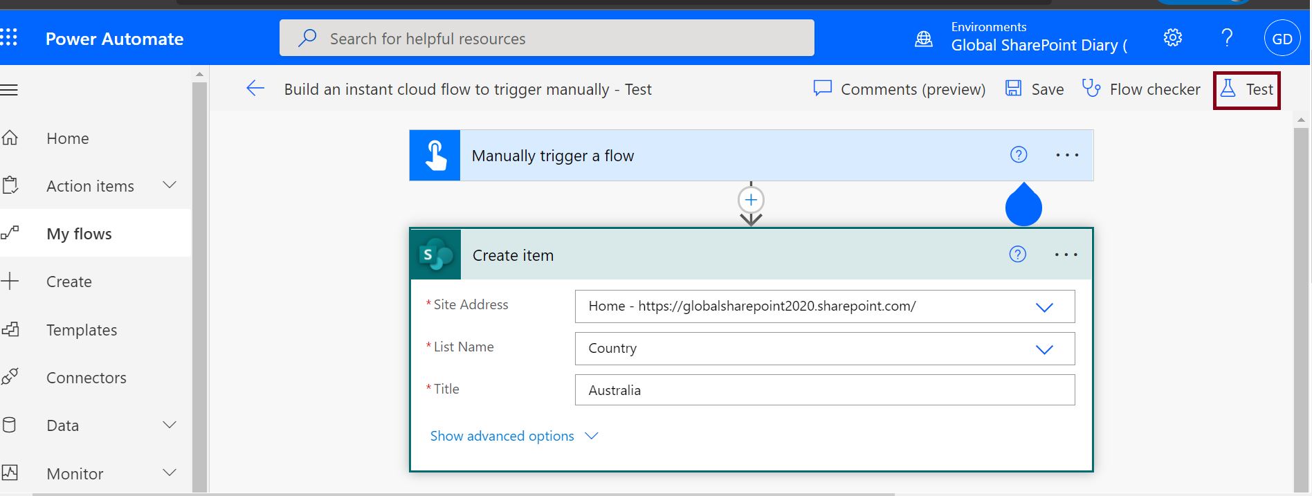 Test Power Automate flow manually