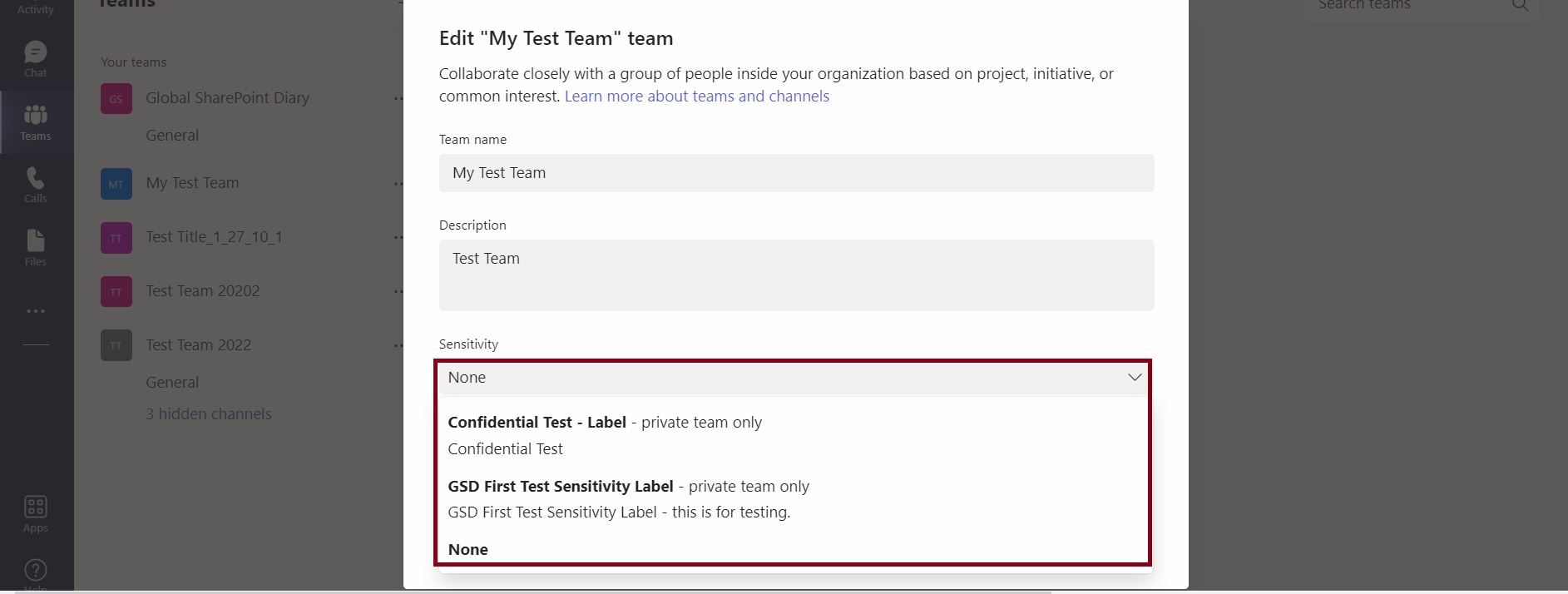 Apply sensitivity label on Microsoft Teams