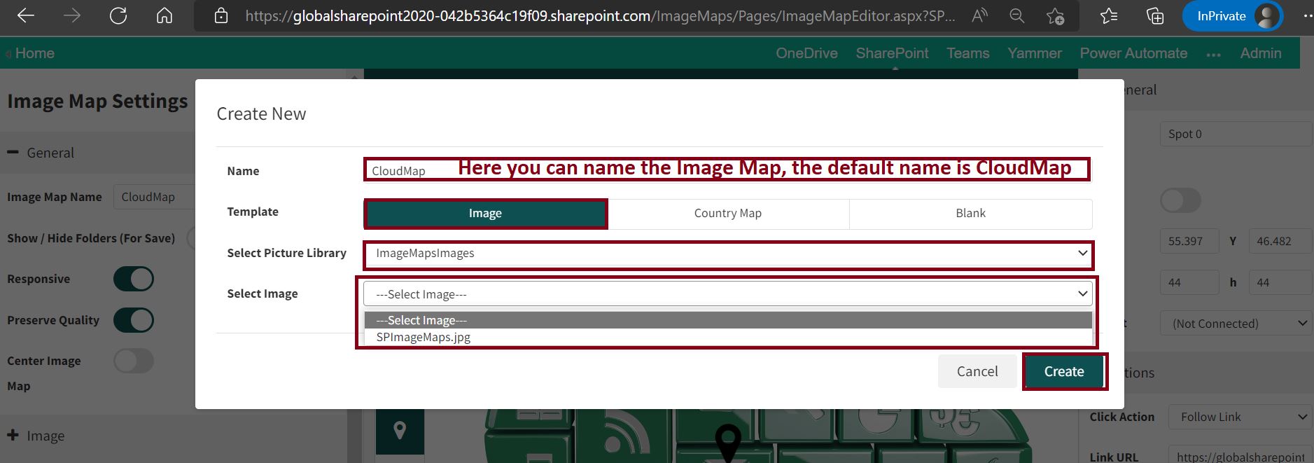 Create new Image Map using the Image Map template in SharePoint Online