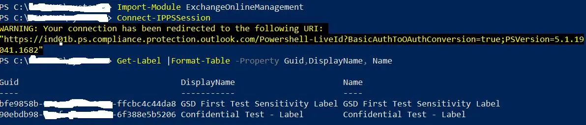 Get Sensitivity Labels using the Get-Label PowerShell command