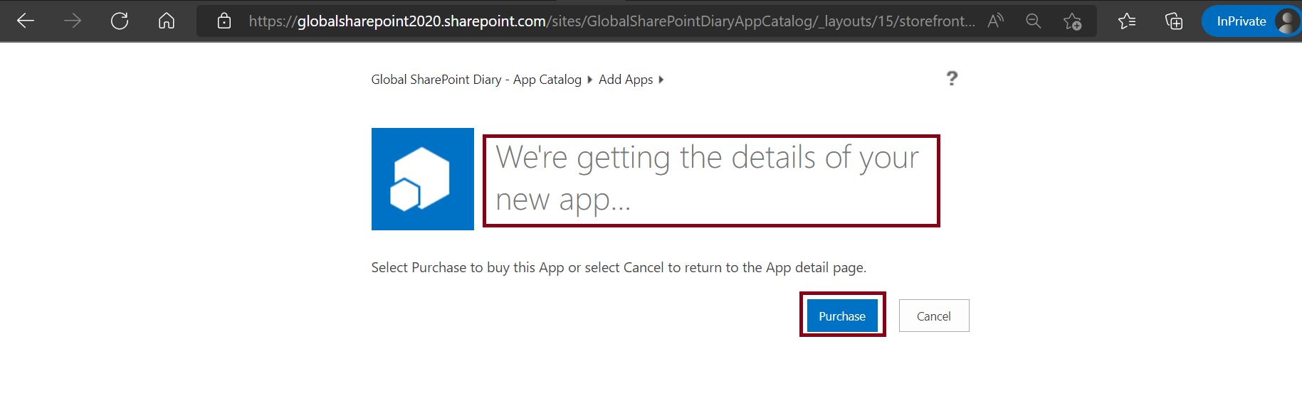 Getting Details of the new app in SharePoint Online site