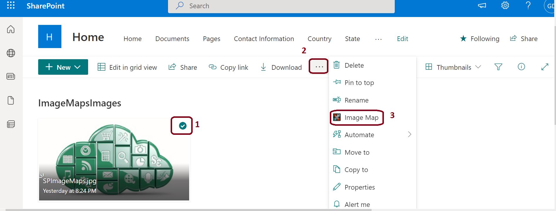 Open Image Map from the selected image of picture library in SharePoint Library