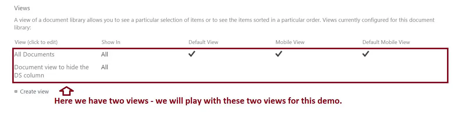 View definition in SharePoint show hide in content type