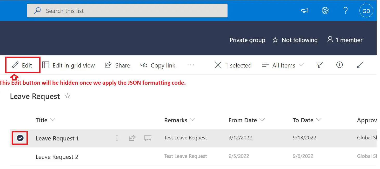 Edit button in SharePoint Online list item