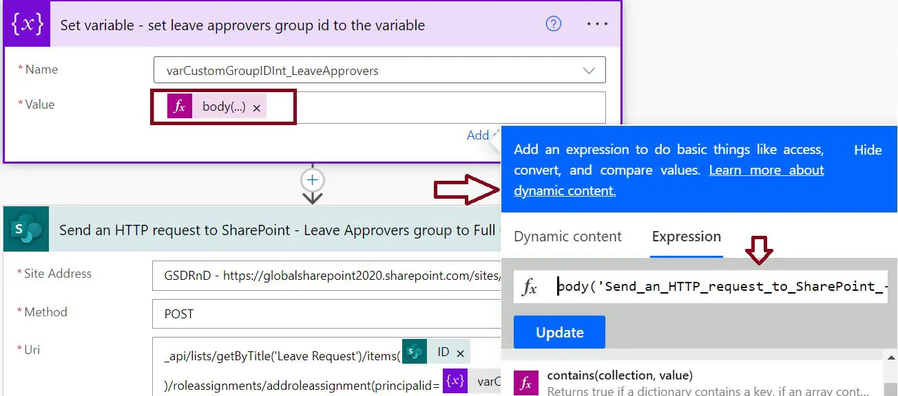 Item level permissions in SharePoint Online list using Power Automate - Get site group by name part 2
