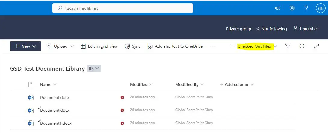 Checked out files in SharePoint Online view