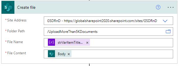 Create file action in Power Automate