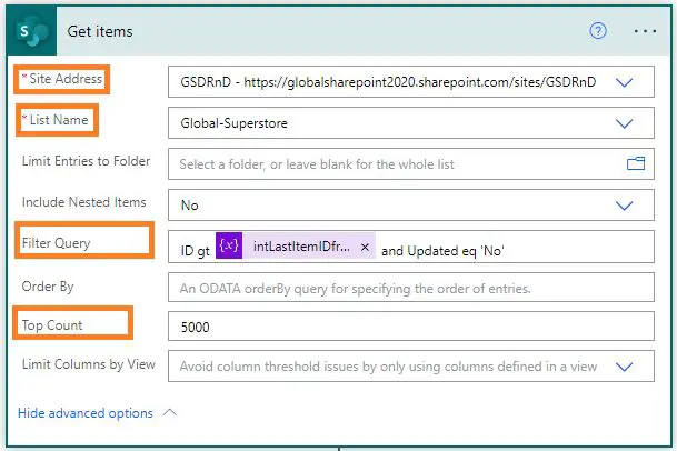 Get Items filter Query - Update more 5000 items SharePoint Online list using Power Automate flow