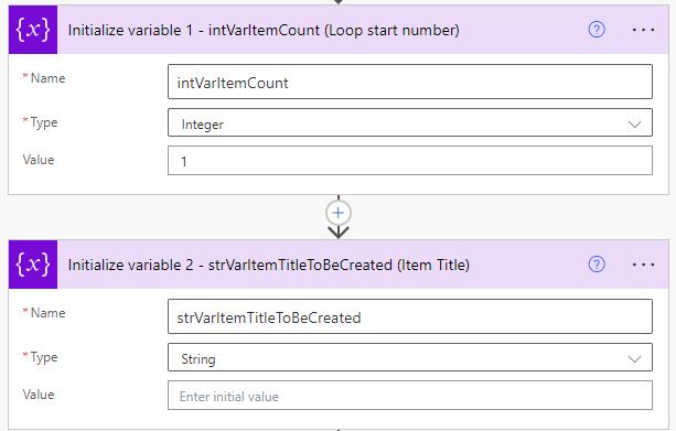Initialize variable in auto increment number in power automate
