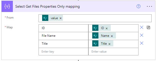 Select data operation to Get Files Properties Only mapping