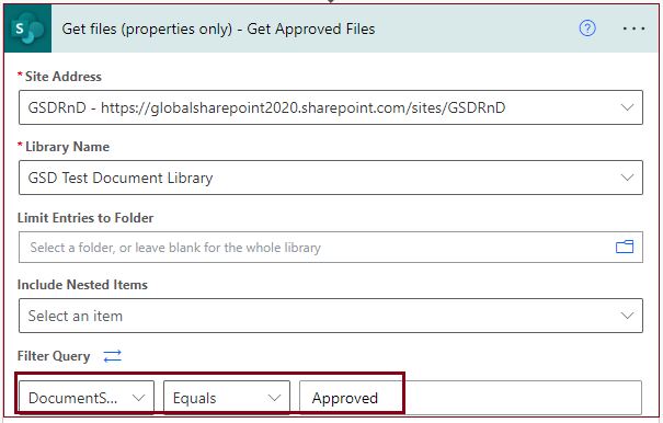 Get all approved files from SharePoint Online document library using Power Automate