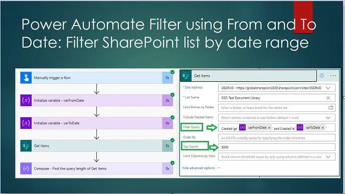 Power Automate Filter using From and To Date - Filter SharePoint list by date range
