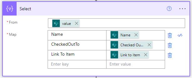 Select data operation to map the needed columns
